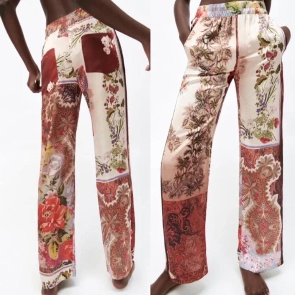 NWT Zara Faux Silk/Satin Pants